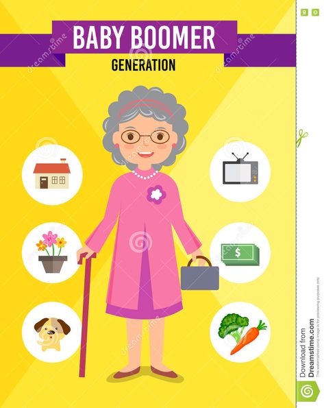 Character Infographic, Generation Illustration, Baby Boomer Generation, Boomer Generation, Baby Boomers Generation, Infographic Illustration, Baby Boomer, Cartoon Character, Cartoon Characters