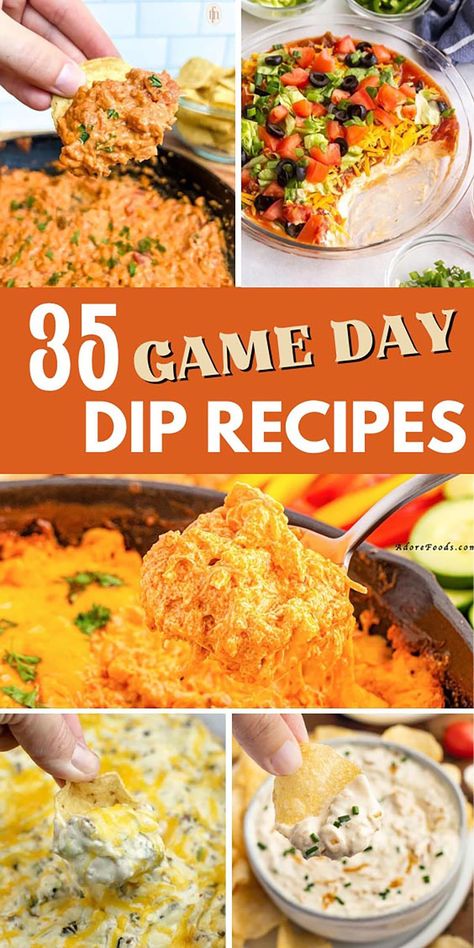 Best Game Day Dip Recipes. The best delicious dips, perfect for tailgating at the stadium or serving at your next Super Bowl party! #dips #appetizers #gameday #recipes #dipswithtortillachips #dipswithcreamcheese #warmdiprecipes #footballdipsrecipes Super Bowl Snack Ideas Appetizers, Quick Easy Superbowl Snacks, Game Day Appetizers Dips, Dip For Game Day, Best Game Day Dips Football Parties, Game Day Dip Recipes, Best Game Day Snacks, Best Game Day Dips, Appetizer Recipes Game Day