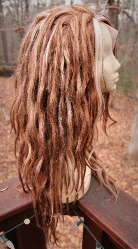 Partial Dreads With Curly Hair, Loose Dreadlocks, Green Dreads, Partial Dreads, Brown And Blonde, Dreadlock Wig, Dread Braids, Rave Hair, Beautiful Dreadlocks