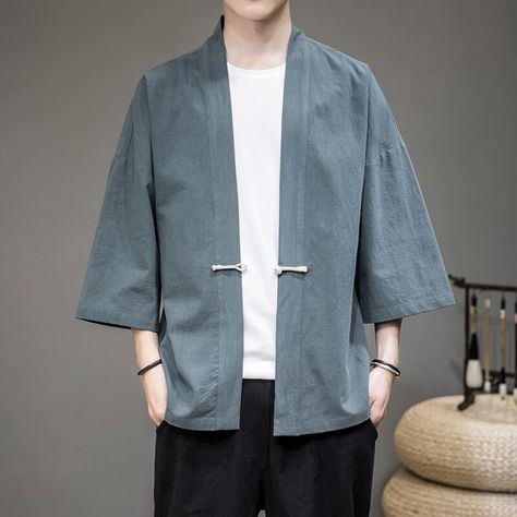 Summer Jacket Men, Gilet Kimono, Chinese Shirt, Men Cardigan, Kimono Outerwear, Kimono Style Jacket, Modern Kimono, Linen Kimono, Male Kimono