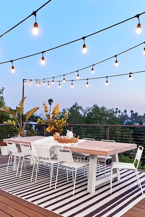 backyard decorating ideas - outdoor space with string lights Ideas For Small Patios, Simple Decorating Ideas, Backyard Decor Ideas, Small Patio Decorating Ideas, Patio Upgrade, Small Patios, Small Patio Decor, Backyard Entertaining, Have Inspiration