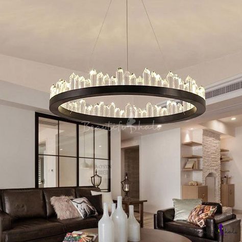 Circle Chandelier, Classic Chandelier, Unique Chandeliers, Suspended Lighting, Luxury Bedroom Master, Round Chandelier, Elegant Centerpieces, Black Ceiling, Warm White Light