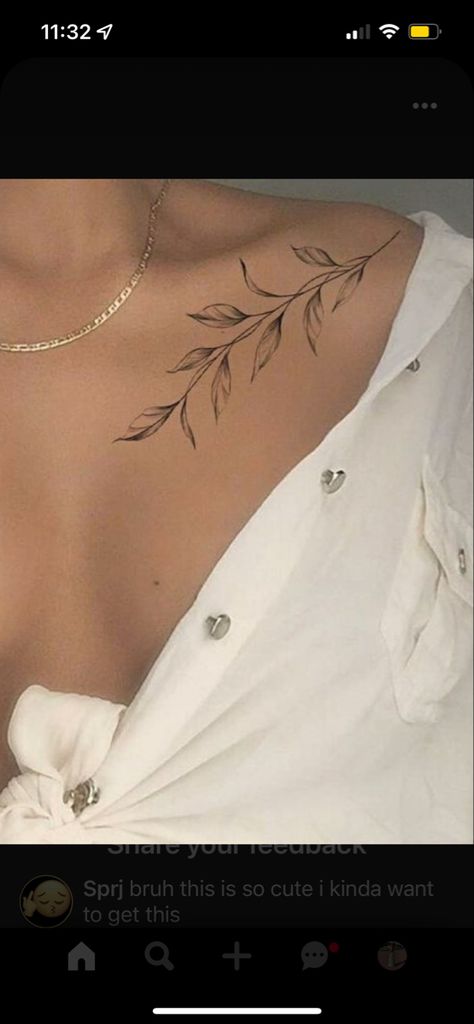 Chest Vine Tattoo Female, Vines Chest Tattoo Female, Collar Bone Tattoo Vines, Elegant Flower Tattoos For Women, Thorn Tattoo For Women, Leaf Shoulder Tattoo, Leaf Collar Bone Tattoo, Tattoos Hawaii, Vine Tattoos For Women