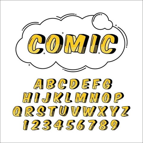 Comic Book Letters, Comic Book Lettering, Text Fonts Alphabet, Pop Art Font, Background Title, Comic Book Font, Cute Fonts Alphabet, Numbers Tattoo, Font Numbers