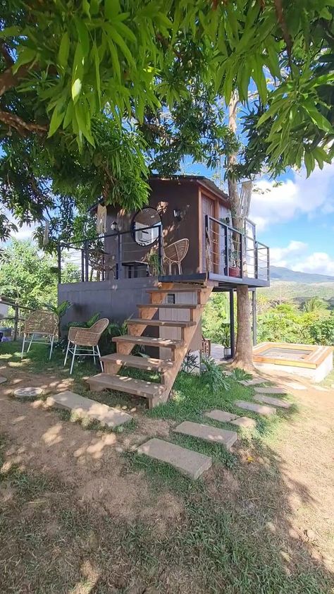 Try our new Glass Tree-House for only P6,500 for 2pax Air-conditioned Room w/ Private Deck & Pool | Ideas Económicas Para La Casa Tiny Mansion, Land House, Deck Pool, Tropical House Design, Bamboo House Design, Airbnb House, Tiny House Loft, Cottage Style House Plans, Tree House Designs