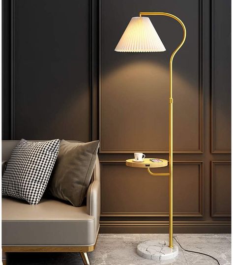 Posh Floor Lamp, Standing Lamps With Table, Tall Lamps For Living Room Modern, Floor Lamp Table Combo, Diy Standing Lamp Ideas, Fun Standing Lamps, Short Floor Lamp, Standing Floor Lamp, Pleated Floor Lamp