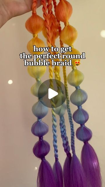 Festival Braids, Body Glitter & More on Instagram: "the BEST way to get perfect bubble braids every time 😩😻 I literally will not do them any other way now 
♡

♡

♡
#braid #braids #braiding #braider #braidtutorial #hairbraiding #tutorial #howto #festivalhair #festivalbraids #hairtutorial #ravebraids #ravehair #hairstyle #hairstyles #bubblebraid #bubblebraids" Inside Out Bubble Braid, Fake Hair Bubble Braids, False French Braid, Braids With Extra Hair, Cool Ways To Braid Your Hair, Festival Hair Braids Tutorials, Hair Competition Ideas, Diy Festival Braids, How To Make Bubble Braids