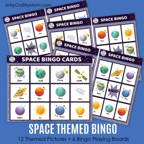 Space Bingo Space Bingo, Outer Space Crafts For Kids, Diy Puppets, Outer Space Crafts, Printable Bingo Games, Space Crafts For Kids, Flower Puzzles, Bingo Template, Space Activities