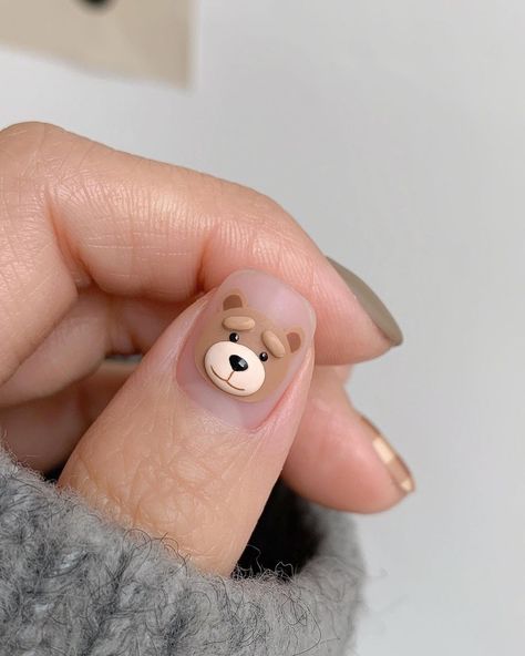 Cute Bear Nails Korean, Bear Nail Design, Bear Nails Designs, Bear Nails, Mouse Nails, Tape Nail Art, Bears Nails, Baby Blue Nails, Retro Nails