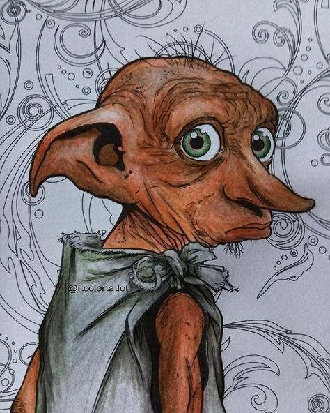 About to go color this Drawing Ideas Harry Potter, Dobby Drawing, Fanart Harry Potter, Harry Potter Coloring Book, Harry Potter Sketch, Dobby Harry, Harry Potter Dobby, Film Harry Potter, Ideas For Drawing