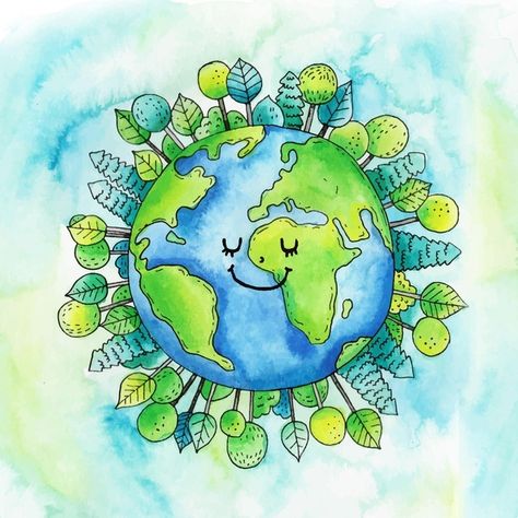 Watercolor mother earth day illustration | Free Vector #Freepik #freevector #watercolor #nature #earth #celebration Earth Day Illustration, Mother Earth Drawing, Earth Day Drawing, Mother Earth Art, Painted Earth, Earth Drawings, Earth Day Projects, Earth Illustration, World Earth Day