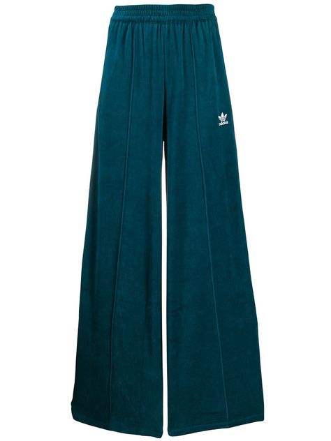 Adidas Velour wide-leg Sweatpants - Farfetch | ShopLook Sweatpants Blue, Designer Sweatpants, Sweatpants For Women, Women Jogger Pants, Wide Leg Sweatpants, Purple Outfits, Sweaty Betty, Create Outfits, What I Wore