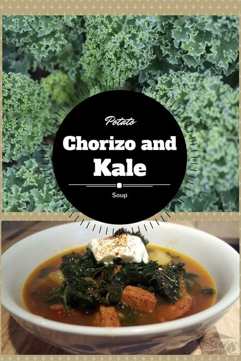 Chorizo, Potato and Kale Soup – Table and a Chair Soup Chorizo, Kale Potato Soup, Soup Chowder, Kale Potato, Potatoes And Kale, Greens Soup, Chorizo Soup, Kale Soup Recipes, Sausage And Kale Soup