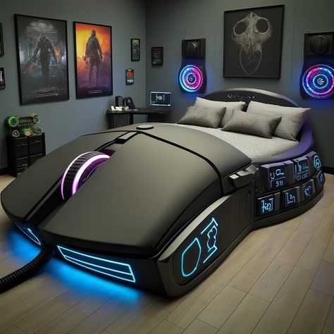 Transform Your Bedroom with High-Tech Gaming Mouse Beds 5 Bedroom Speakers, Weird Beds, Gaming Bed, Concept Furniture, Gaming Furniture, Adjustable Bed Base, Creative Bedroom, High Quality Bedding, Better Posture