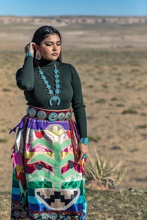 Navajo Traditional Outfits, Indigenous Winter Clothing, Navajo Ribbon Skirt, Womens Northern Traditional Regalia, Native Ribbon Skirt, Navajo Clothing, Women's Traditional Regalia Pow Wow, Powwow Outfits, Interview Outfits Women