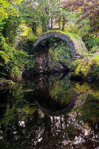 Cromwell's Bridge, Kenmare, in the SW of Ireland. The stone bridge stands over the River Finnihy dating back to the 1120s.  It was named after the Irish word for moustache (croimeal) Do you think it looks like a moustache.  Photo: flickr.com/Ireland Jenny Greenteeth, Kenmare Ireland, Dragonfly Pond, Story Settings, Christmas In Ireland, Irish Words, Ancient Ireland, Ireland Road Trip, Southern Ireland