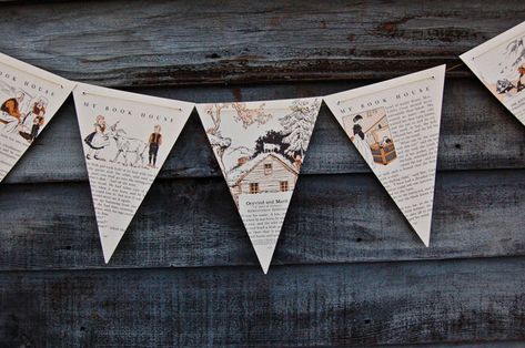 book garland Old Children's Books, Prayer Flags, Banners Buntings, Bunting Garland, Bunting Banner, Vintage Children's Books, Altered Books, Craft Inspiration, Book Crafts