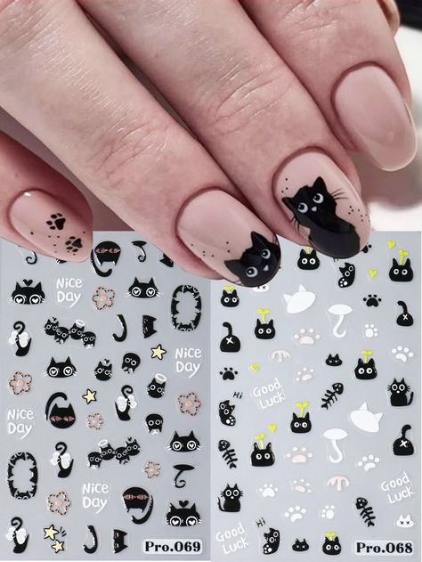 5d Nail Art, Cat Nail Art, Cat Rainbow, Nail Decals Diy, Rainbow Cartoon, Flower Letter, Salon Art, Cat's Paw, Nail Art Stickers Decals