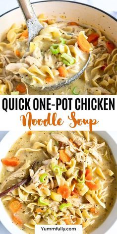 Comforting and nourishing, this One Pot Chicken Noodle Soup is not only easy to make, but also deliciously creamy without being heavy. Packed with shredded chicken, fresh veggies, and tender noodles, this soup is wholesome and satisfying! Chicken Noodle Soup Without Vegetables, Chicken Thigh Noodle Soup, One Pot Chicken Noodle Soup, Gluten Free Chicken Noodle Soup, Chicken And Vegetable Bake, Easy Chicken Noodle Soup, Summer Lunch Recipes, Chicken Veggie Soup, Vegetable Bake