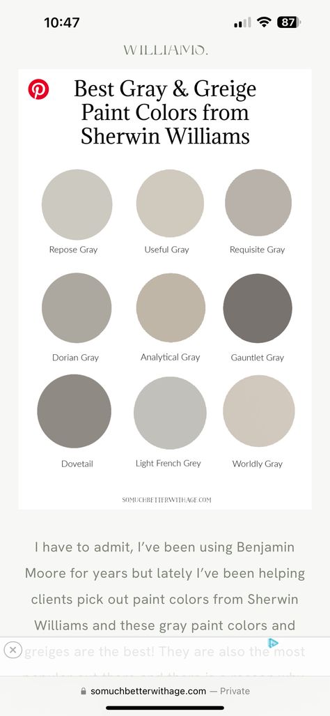 Mushroom Gray Paint Color, Warm Gray Paint Colors, Sherwin Williams Mindful Gray, Mindful Gray Sherwin Williams, Warm Grey Paint Colors, Repose Gray Sherwin Williams, Worldly Gray, Gauntlet Gray, Greige Paint Colors