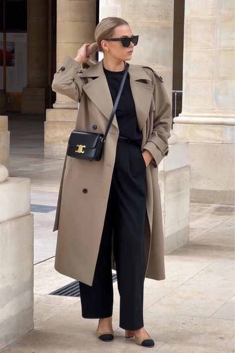 The Curated Coat Outfit, Trench Coat Outfit Fall 2023, Trench Coat Chic Outfit, Dressy Trench Coat Outfit, Mid Trench Coat Outfit, Taupe Trench Coat Outfit, Trench Coats Women Outfit Classy, How To Style Black Coat, Petite Wool Coat