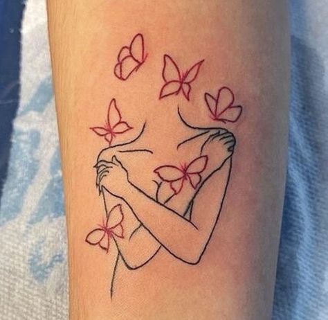 Black And Red Tattoos For Women, Tattoos Between Breast, Most Beautiful Tattoos, Enough Tattoo, Cousin Tattoos, P Tattoo, Pink Tattoo, Self Love Tattoo, Pisces Tattoos