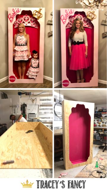 DIY Barbie Box!! This is a great photo prop for your Barbie party or just for the Barbie in your life!!  - By Tracey's Fancy  #traceysfancy #barbie #barbiebox #barbiedoll #barbiecollector #barbieparty #diybarbiepartybox #diybarbiebox #barbiebirthdayparty #barbiepartyprop #barbiepartyphotoprop #barbieeverything Life Size Barbie Box, Farmhouse Party, Life Size Barbie, Barbie Theme Party, Whimsical Painted Furniture, Barbie Box, Barbie Birthday Party, Barbie Theme, Barbie Birthday