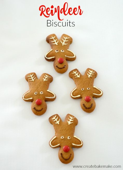 Christmas Reindeer Biscuits - Create Bake Make Reindeer Biscuits, Christmas Biscuits Recipe, Gingerbread Reindeer, Mouthwatering Desserts, Autumn Baking, Christmas Bazaar, Christmas Biscuits, Biscuit Recipes, Festive Food