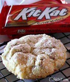 EASY  Kit Kat Cookies made with a cake mix! Kit Kat Cookies, Crackle Cookies, Cookie Christmas, Cake Mixes, Devils Food, Cake Mix Recipes, Cake Mix Cookies, Cookie Ideas, Food Cake