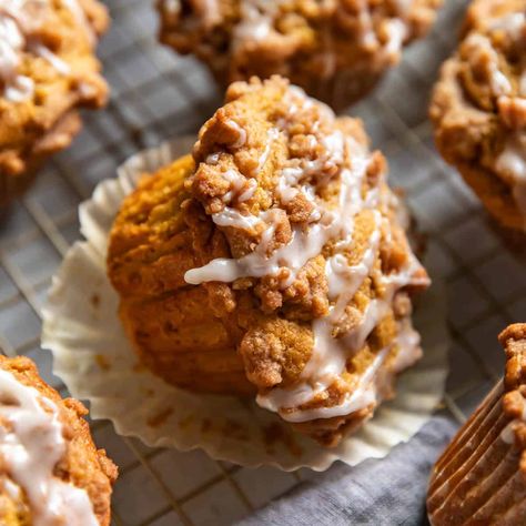 Pumpkin Coffee Cake Muffins - Modern Crumb Spice Cake And Pumpkin Muffins, Harvest Muffins, Pumpkin Coffee Muffins, Muffins Pumpkin, Sour Cream Pumpkin Muffins, Pumpkin Strudel Muffins, Pumpkin Coffee Cake Muffins, Pumpkin Strudel Coffee Cake, Pumpkin Coffee Cake