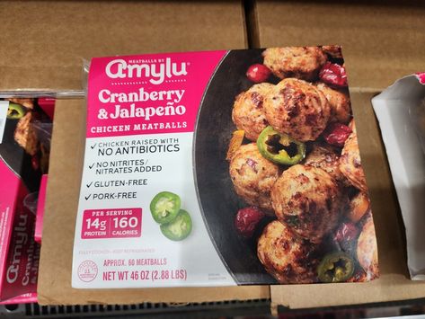 AMYLU CRANBERRY & JALAPENO CHICKEN MEATBALLS - Eat With Emily Cranberry Jalapeno Meatballs Dinner, Amylu Chicken Cranberry Meatballs, Sauce For Cranberry Jalapeno Meatballs, Amylu Cranberry Jalapeño Meatballs, Costco Cranberry Jalapeno Meatballs, Cranberry Jalapeño Meatballs, Cranberry Jalapeno Meatballs Costco, Amylu Chicken Meatballs Recipes, Cranberry Jalapeno Meatballs