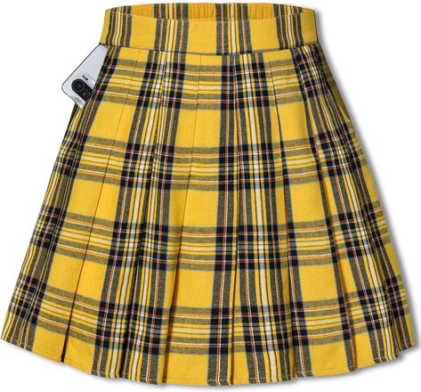 Amazon.com: SANGTREE Girls Women's Pleated Skirt, Elastic Waist Uniform Skirt Plus Size, 2 Years - US 4XL : Clothing, Shoes & Jewelry Yellow Plaid Skirt, Black Plaid Skirt, Skort Style, School Uniform Skirts, Uniform Skirt, Womens Pleated Skirt, School Skirt, Skirt Plus Size, Yellow Skirt