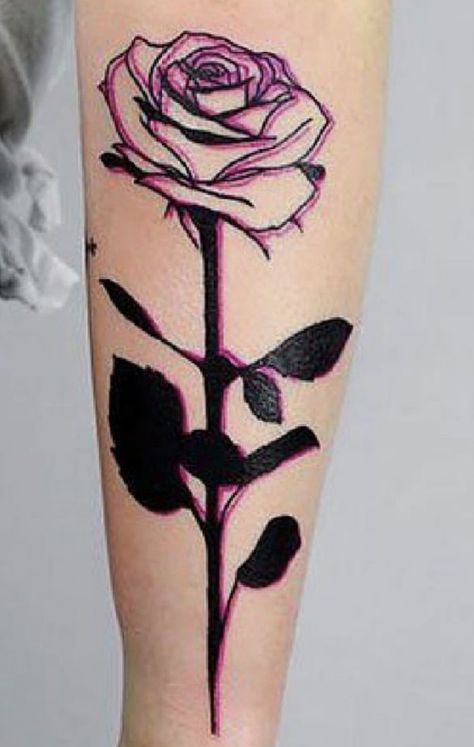 Pink Anime Tattoo, Pink Goth Tattoo, Pink And Black Tattoo Ideas, Pink And Black Tattoo, Gore Tattoos, Forearm Rose Tattoo, Pastel Goth Tattoo, Pastel Gore, Anime Pastel