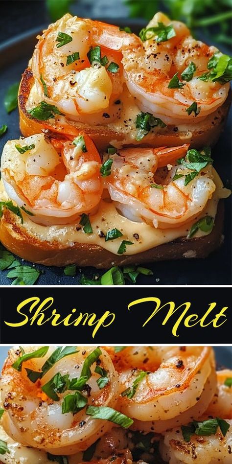 Craving a quick, delicious, and easy snack? This Shrimp Melt is a must-try! 🥖🍤 Made with juicy shrimp, melty cheese, and toasted bread, it’s a seafood twist on the classic melt. Try this recipe today! Follow for more delicious seafood and appetizer ideas. ❤️ Tap to save this pin for later! #ShrimpMelt #SeafoodSnack #EasyRecipes #SeafoodLovers #CheesyDelights #QuickMeals Shrimp On Toast, Shrimp Melt, Shrimp Bread, Shrimp Toast Recipe, Shrimp Pizza, Baked Shrimp Recipes, Shrimp Toast, School Meals, Juicy Shrimp