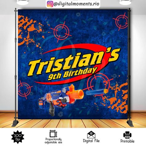 Nerf Birthday Party, Nerf Party, Backdrop Design, Custom Backdrop, Office Max, 7th Birthday, Change In, Boy Birthday, Print Shop