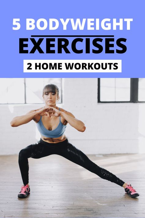 Try these 5 moves if you need 2 quick workout options! Body Weight Lower Body Exercises, Lower Body Body Weight Exercises, Beginner Body Weight Exercises, Beginning Body Weight Workout, Body Weight Exercise Routine, Easy Body Weight Exercises, Whole Body Exercises For Women, Best Body Weight Workouts, Full Body Movements Exercise