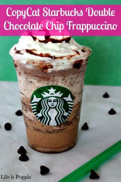 16 Incredible Starbucks Copy-Cats - Love and Marriage Chocolate Chip Frappuccino Recipe, Double Chocolate Chip Frappuccino, Starbucks Frappe, Chocolate Chip Frappe, Nonalcoholic Drink, Minuman Starbucks, Resep Starbuck, Drink Recipies, Starbucks Orders