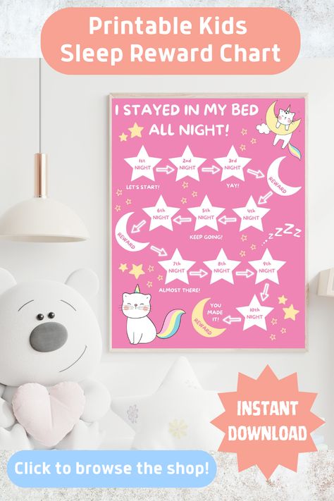 This is a printable unicorn cat, star and moon sleep reward chart Toddler Bedtime Chart, Sleep Reward Chart, Bedtime Chart, Sleep Chart, Toddler Reward Chart, Printable Products, Toddler Bedtime, Funny Thank You Cards, Printable Reward Charts