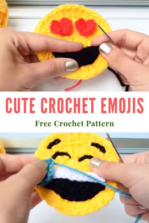 Today we are going to talk about crocheting this cool and very cute crochet emojis. The free tutorial that is presented in the article is heard to help you learn how to crochet emoji pattern just like those on your own. The tutorial is very easy to follow and it is pretty short so that means that you will not have any problems with crocheting and working time if you follow the instructions step by step very carefully. #crochet #crochetemoji #aboutcrochet #crochetfreepattern #emojis Crochet Emojis, Crochet Emoji, Crochet Lego, Emoji Patterns, Crochet Feather, Funny Crochet, Crochet Coasters Free Pattern, Crochet Mask, Crochet Humor