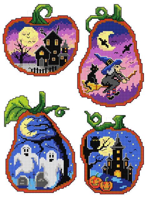 Halloween Scenes, Halloween Craft Kits, Halloween Mantel, Halloween Cross Stitches, Purple Halloween, Halloween Scene, Diy Set, Counted Cross Stitch Kits, Canvas Crafts