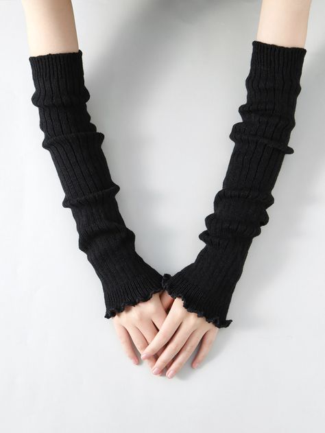 Black  Collar  Fabric Plain Arm Sleeves Embellished   Women Accessories Arm Sleeves Outfit, Fluffy Arm Warmers, Black Hand Warmers, Black Arm Warmers, Arm Warmers Black, Black Arm Sleeve, Hand Sleeves, Crochet Arm Warmers, Arm Accessories