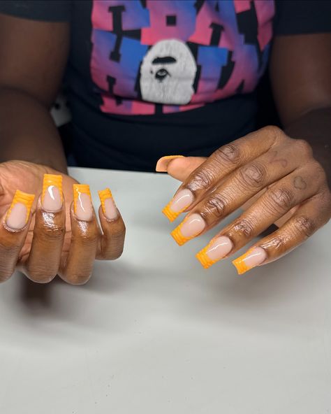 Orange 3d croc French tips 🍊🧡 • Mid length Acrylic full set with freestyle . . . #frenchtip #frenchtipnails #orangenails #crocnails #3dnailart #3dnaildesign #londonnails #londonnailtech #uknails #uknailtech #nailsnailsnails #nailsofinstagram #nailstagram #nailsoftheday #acrylicnails #squarenails #tgwstudios Acrylic Full Set, 3d Nail Designs, Uk Nails, London Nails, Inspo Instagram, French Tips, Orange Nails, 3d Nail Art, French Tip Nails