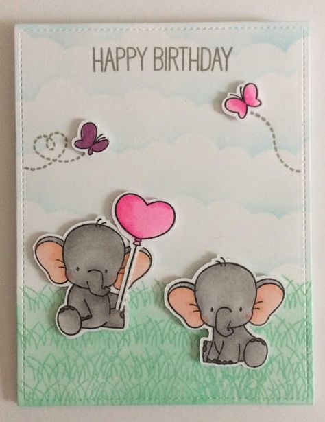 MyHandMadeHomeMadeLife: ADORABLE ELEPHANTS BIRTHDAY CARD Adorable Elephants, Cloud Stencil, Elephant Birthday, Sweet Birthday, Have A Blessed Day, Copic Markers, Distress Ink, My Favorite Things, Tim Holtz