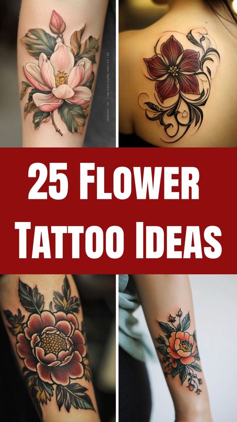 25 various flower tattoo designs on different body parts for inspiration. Cute Nature Tattoos For Women, Floral Color Tattoo Design, Delilah Flower Tattoo, Echinacea Tattoo, Feminine Floral Tattoo, Color Flower Tattoo, Small Dainty Tattoos, Dainty Flower Tattoos, Jasmine Tattoo