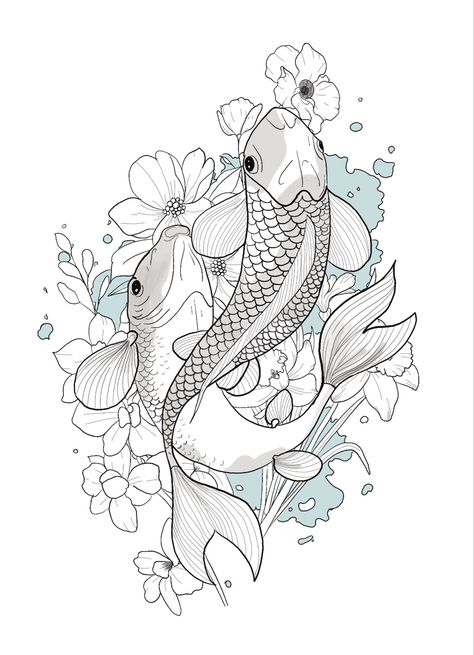 Koi
Flowers 
Simple Fish And Flower Drawing, Koi Fish With Peony Tattoo, Koi Fish Floral Tattoo, Koi Fish Drawing With Flowers, Koi Fish And Cherry Blossom, Koi Fish And Flowers Drawing, Hibiscus Flower Drawing, Coy Fish, Koi Fish Tattoo