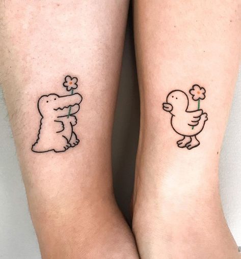 Silly Couples Tattoos, Corgi Tattoo Minimalist, Silly Matching Tattoos, Sibling Tattoo Ideas, Print Making Designs, Corgi Tattoo, Tattoo Party, Maching Tattoos, Thumb Tattoos