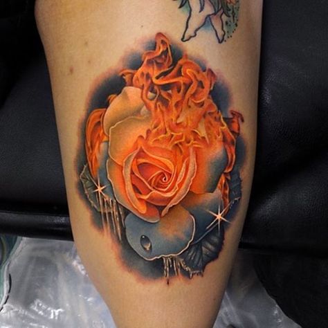 Gorgeous fire and ice rose done by @acostattoo using the Spektra Edge X. #fkirons #spektraedgex #rose #rosetattoo #fire #ice Fire And Ice Roses, Ice Tattoo, Eternal Tattoo Ink, Ice Rose, Rose Tattoo Sleeve, Garden Tattoo, Mark Tattoo, Kunst Tattoos, Mom Tattoo Designs