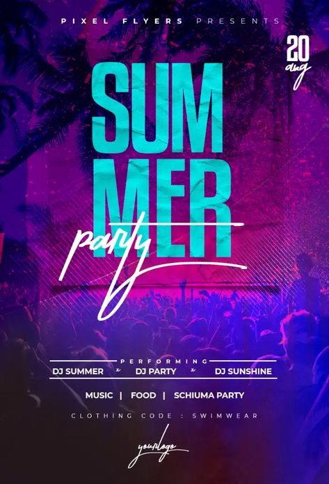 Party Design Poster, Club Party Flyer, Free Psd Flyer Templates, Party Layout, Summer Club, Free Psd Flyer, Flyer Design Layout, Instagram Banner, Invitation Flyer