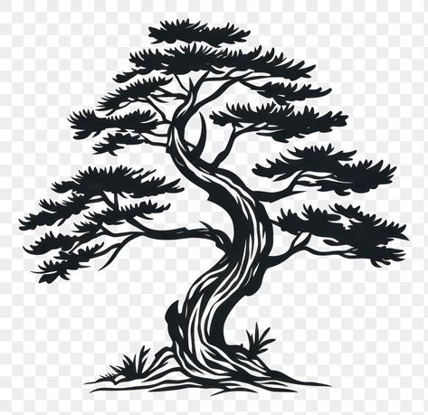 Tattoo Pine Tree, Old School Tattoo Black, Bonsai Tattoo, Tree Silhouette Tattoo, Black Pine Tree, Hand Poke Tattoo, Silhouette Tattoo, Pine Tree Silhouette, Silhouette Drawing