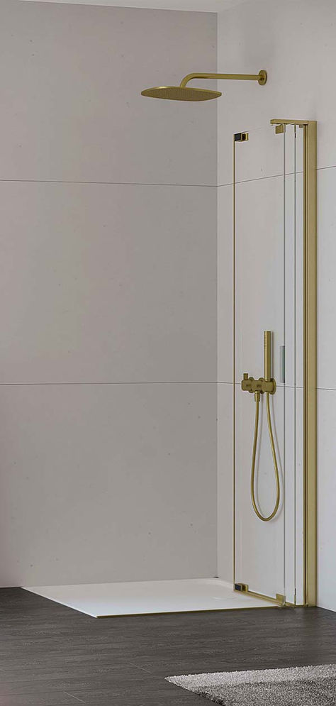 Space-saving bathroom interior - Duka Bifold Shower Door Frameless, Folding Shower Door, Minimal Bathroom Ideas, Contemporary Bathroom Inspiration, Colourful Bathroom, Bifold Shower Door, Walk In Shower Enclosures, Space Saving Bathroom, Bathroom Ensuite